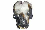 Polished Banded Agate Skull with Amethyst Crystal Pocket #148127-3